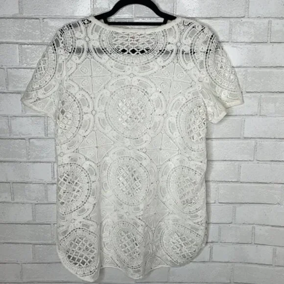 Sundance White Shadow Dance Open Crotchet Short Sleeve Top - Picture 8 of 10